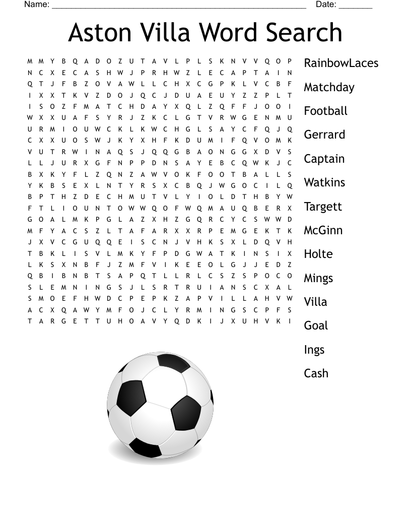 Aston Villa Word Search