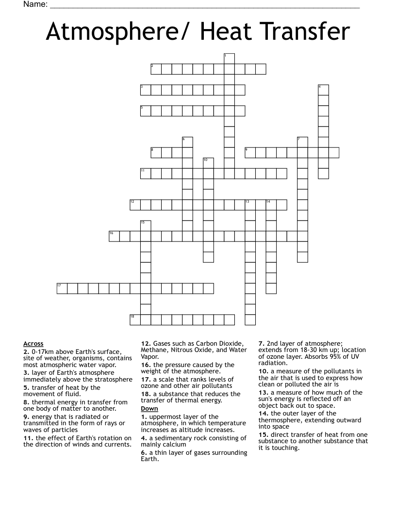 Atmosphere/ Heat Transfer Crossword