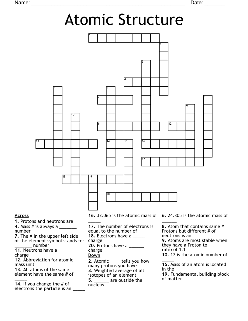 Atomic Structure Crossword