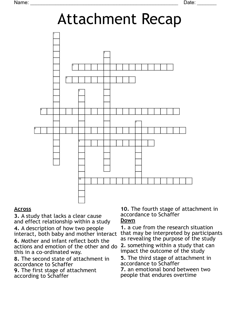 Attachment Recap Crossword