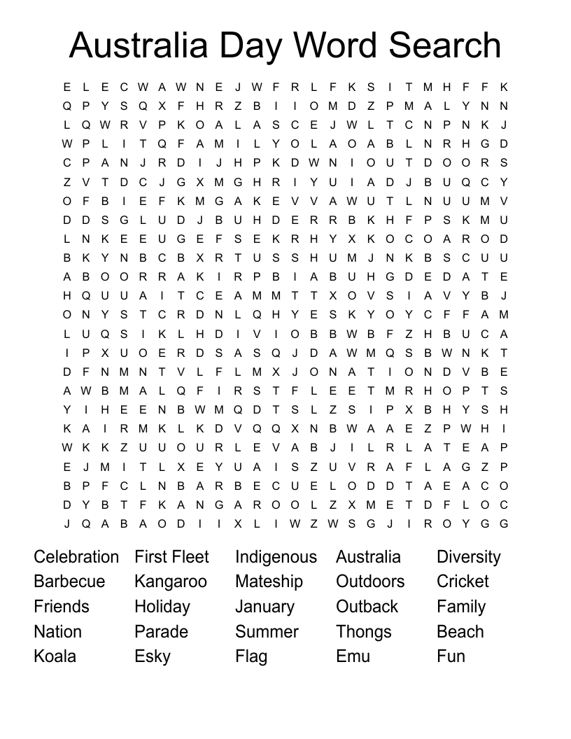 Australia Day Word Search