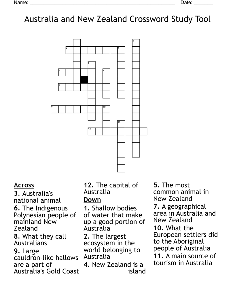 Australia and New Zealand Crossword Study Tool