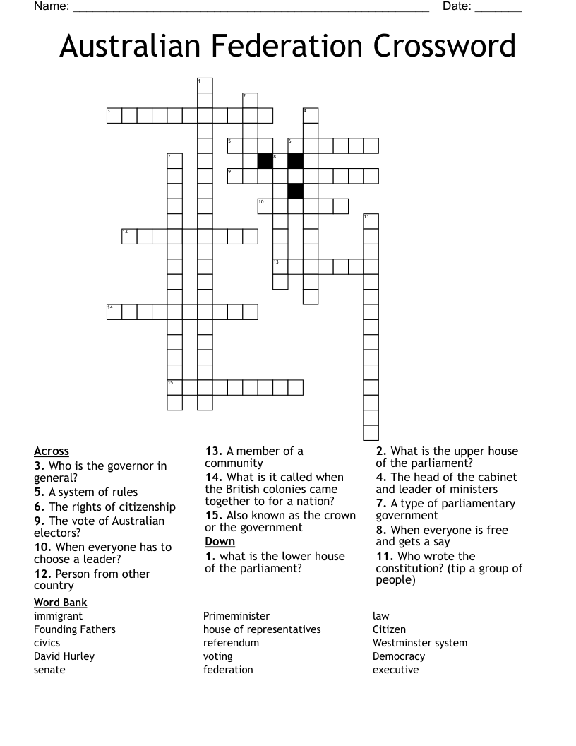 Australian Federation Crossword