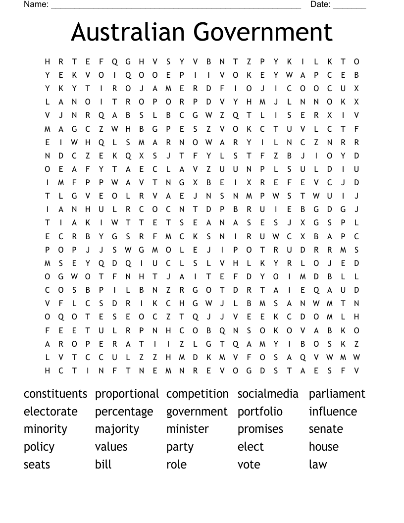 Australian Government Word Search