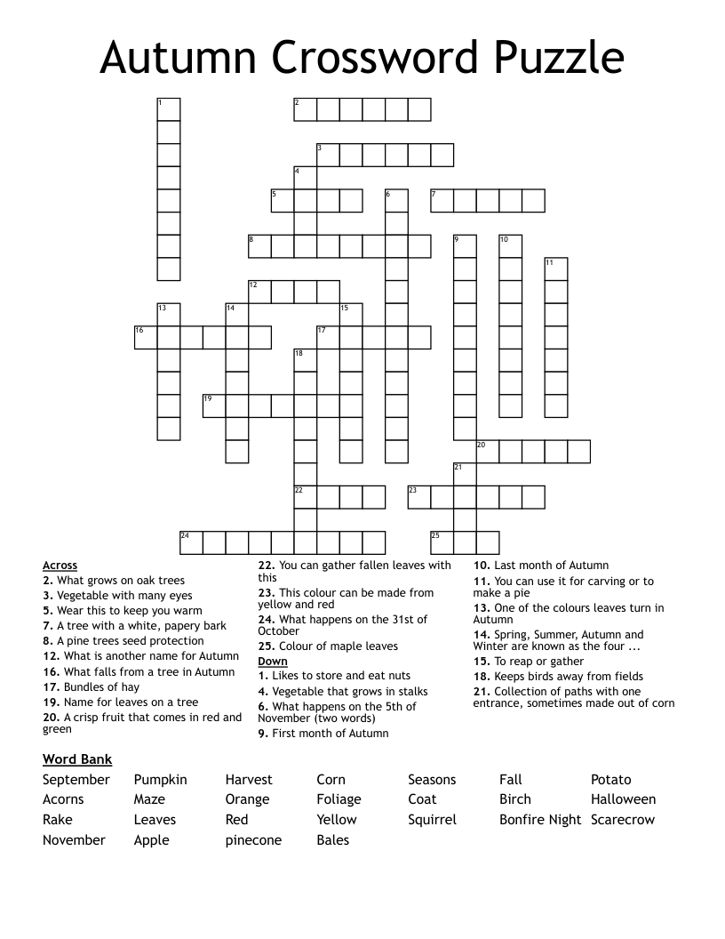 Autumn Crossword Puzzle