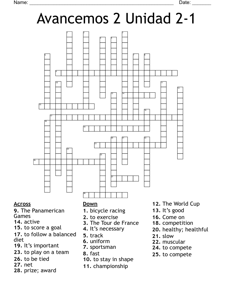 Avancemos 2 Unidad 2-1  Crossword