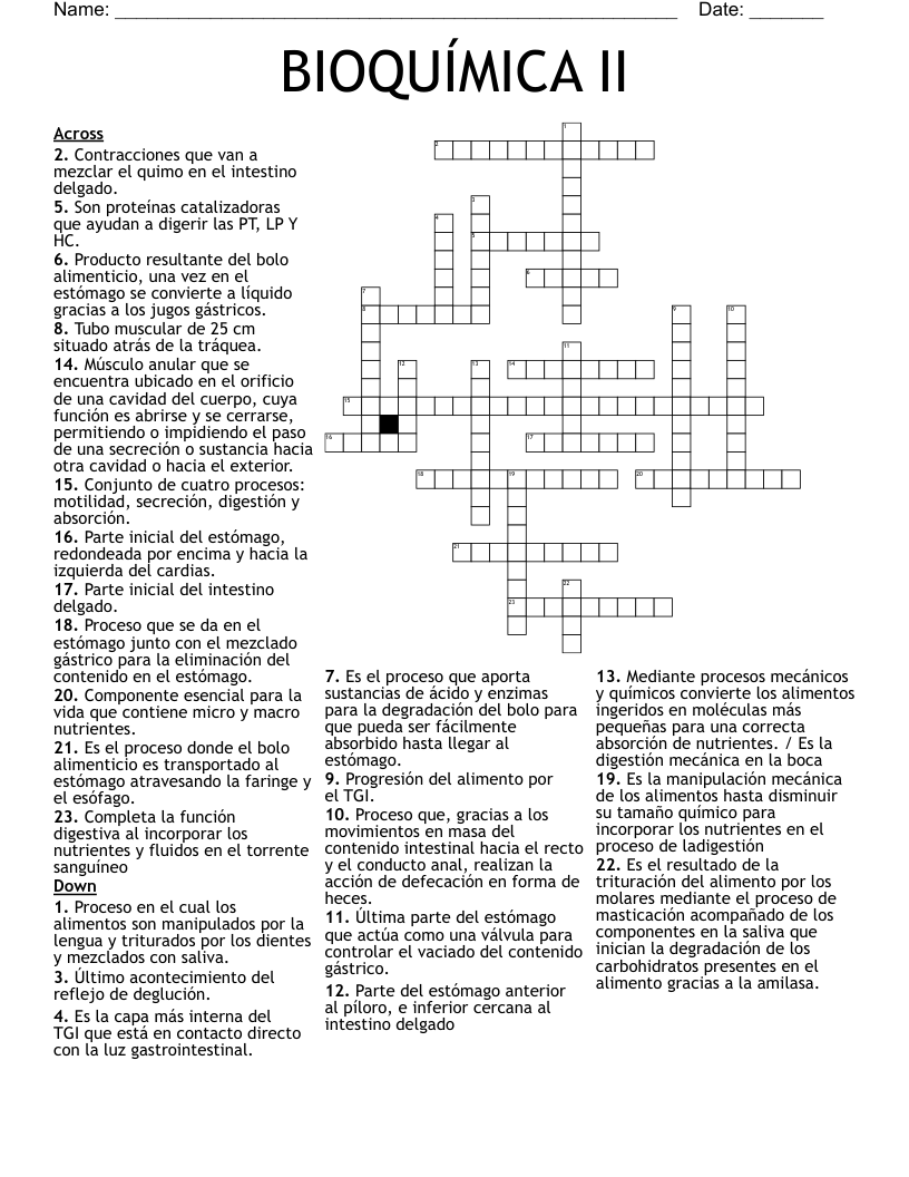 BIOQUÍMICA II  Crossword
