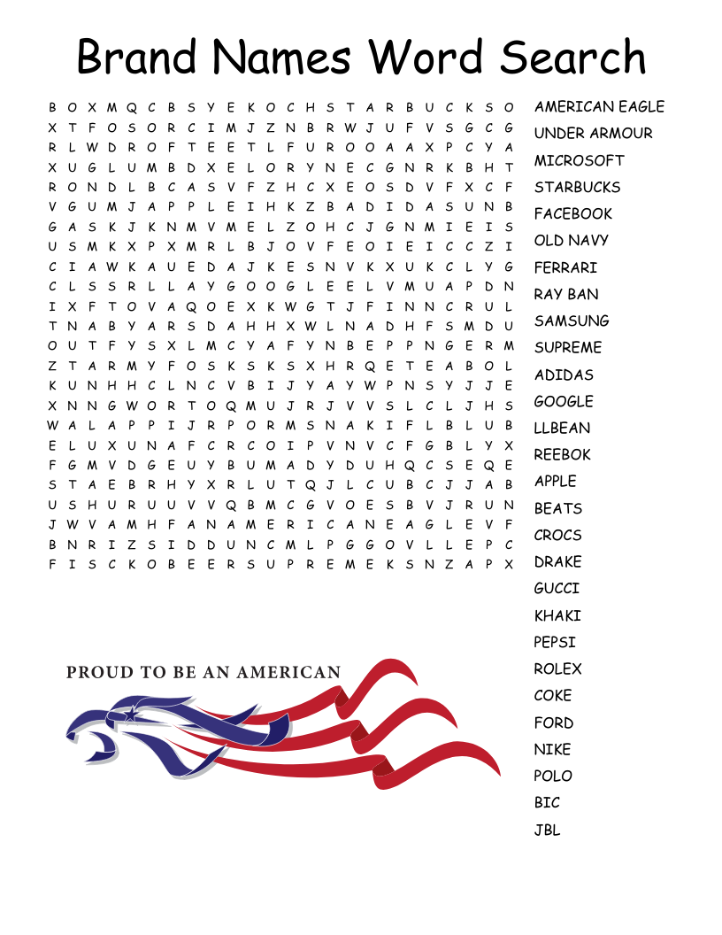 Brand Names Word Search