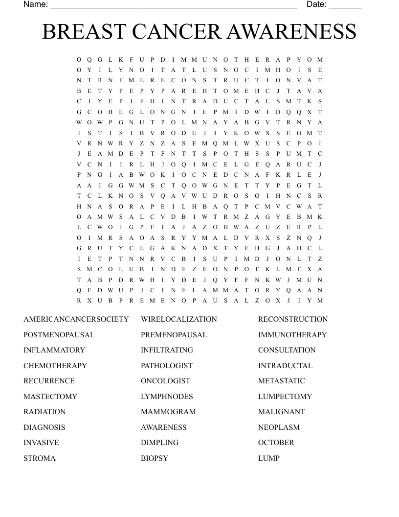 BREAST CANCER AWARENESS Word Search