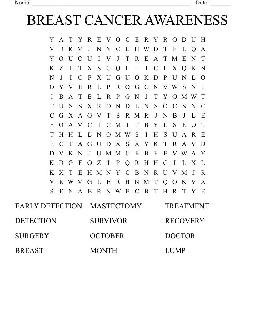 BREAST CANCER AWARENESS Word Search