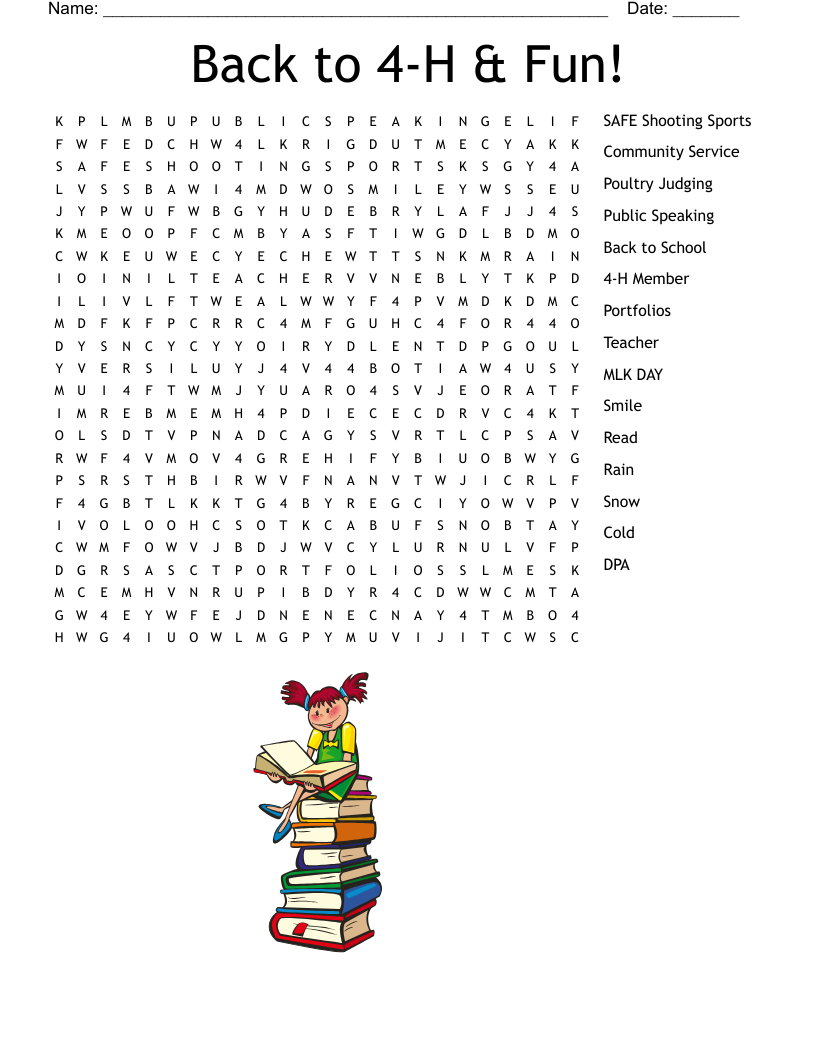 Back to 4-H & Fun! Word Search