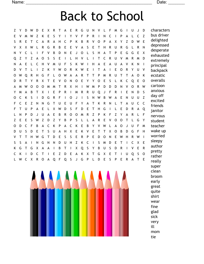 Back to School Word Search