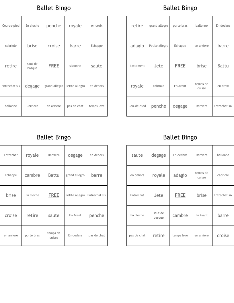 Ballet Bingo
