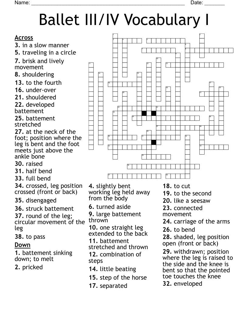 Ballet III/IV Vocabulary I Crossword