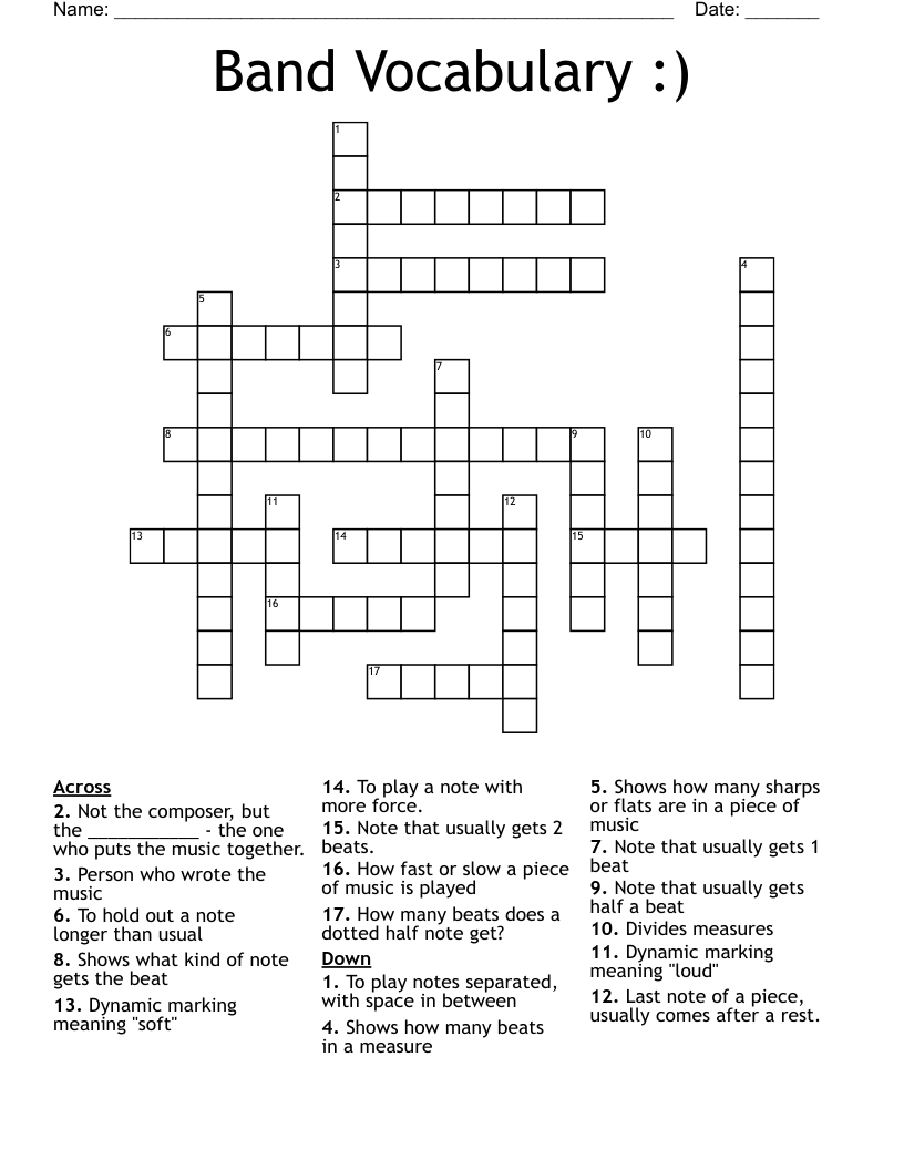 Band Vocabulary :) Crossword
