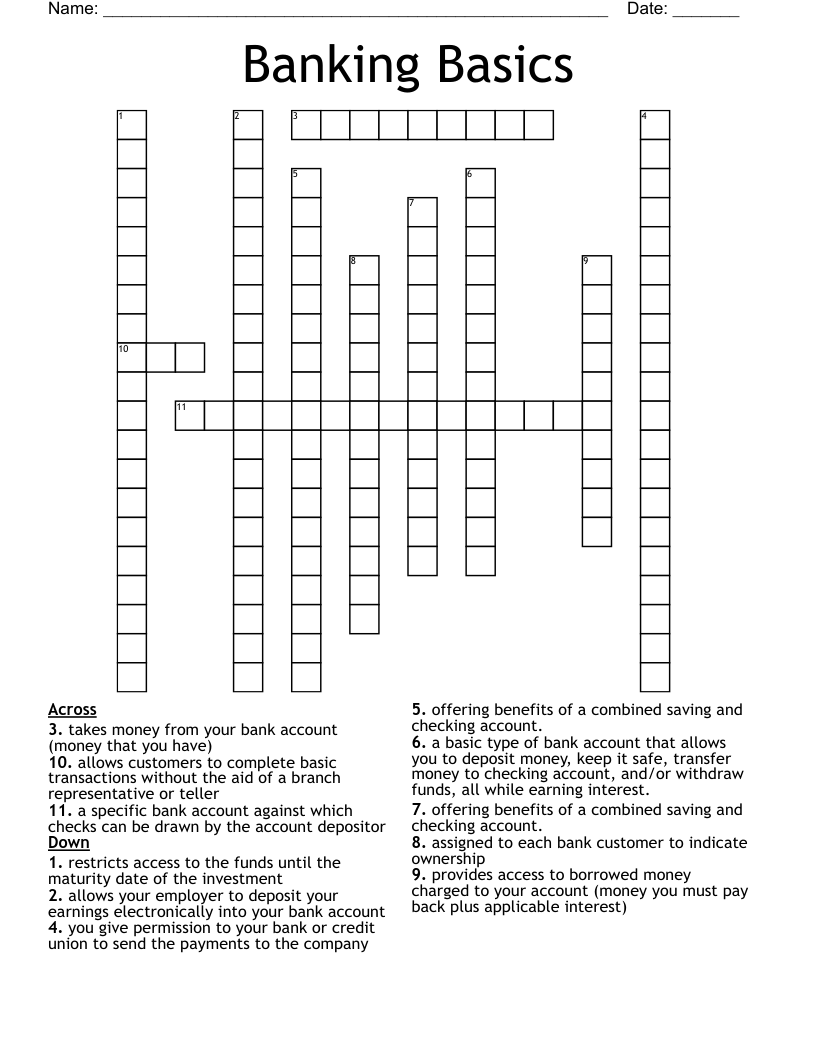 Banking Basics Crossword