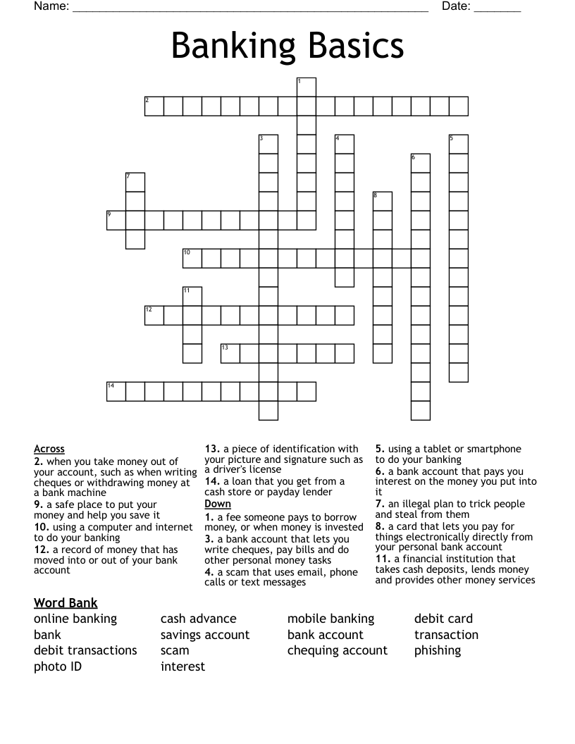 Banking Basics Crossword