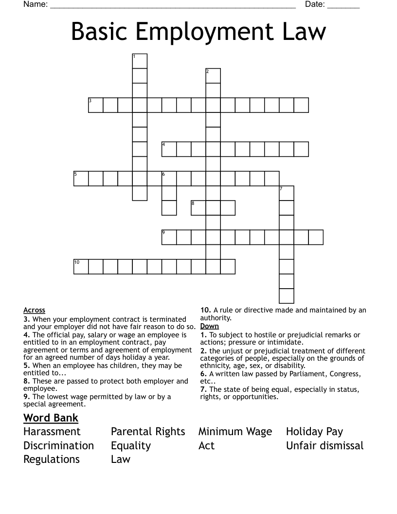 Basic Employment Law Crossword