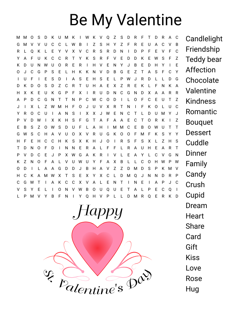 Be My Valentine Word Search