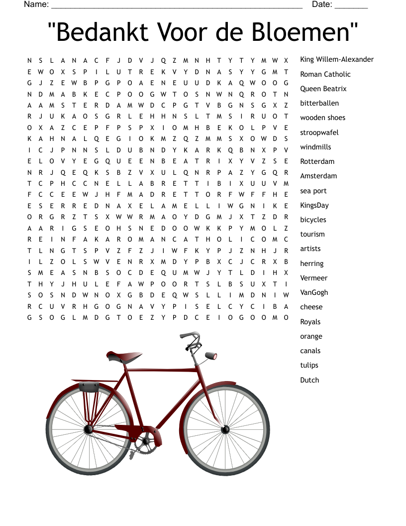 "Bedankt Voor de Bloemen" Word Search