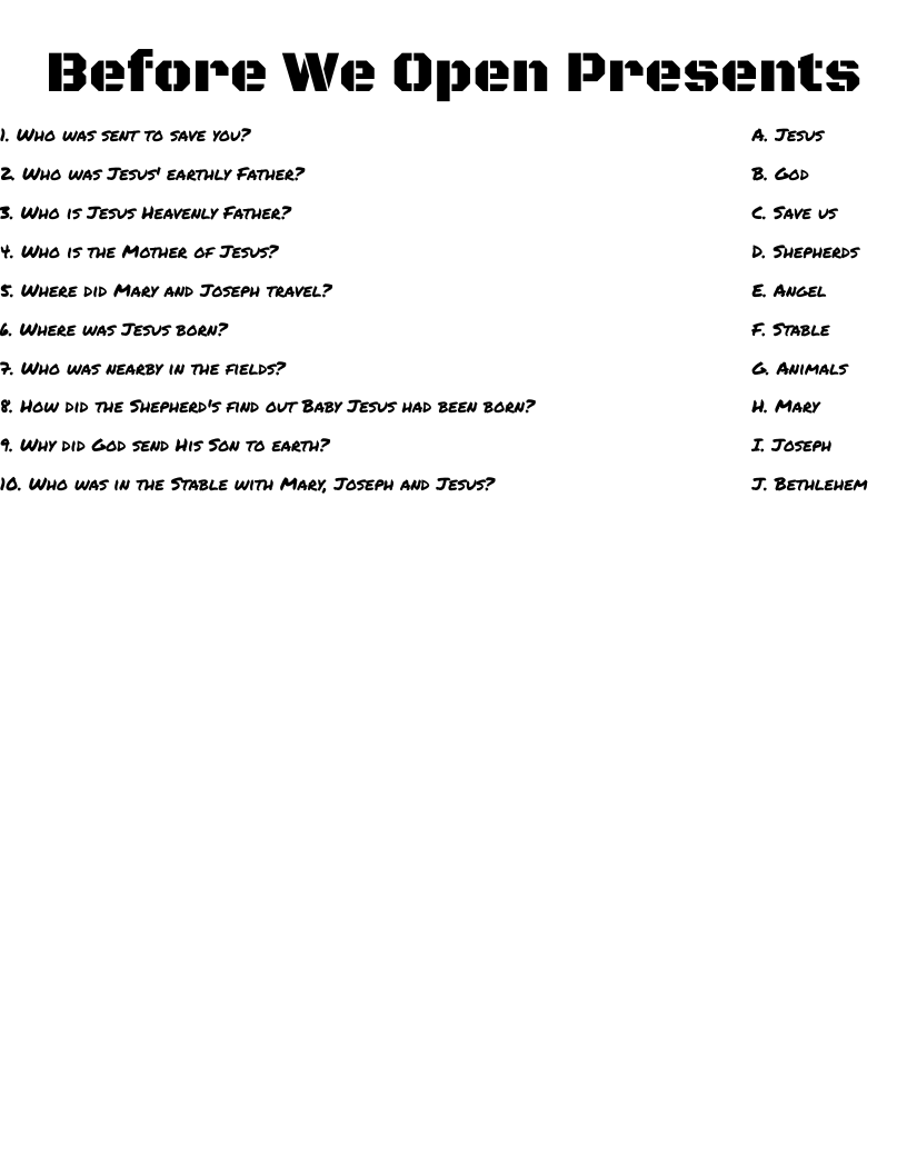 Before We Open Presents Worksheet
