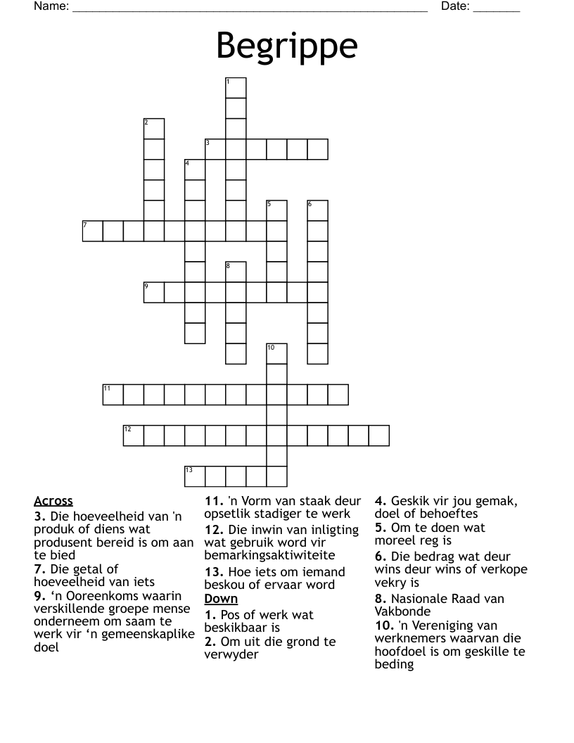 Begrippe Crossword
