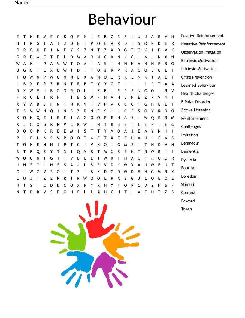 Behaviour Word Search