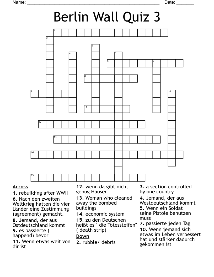 Berlin Wall Quiz 3 Crossword