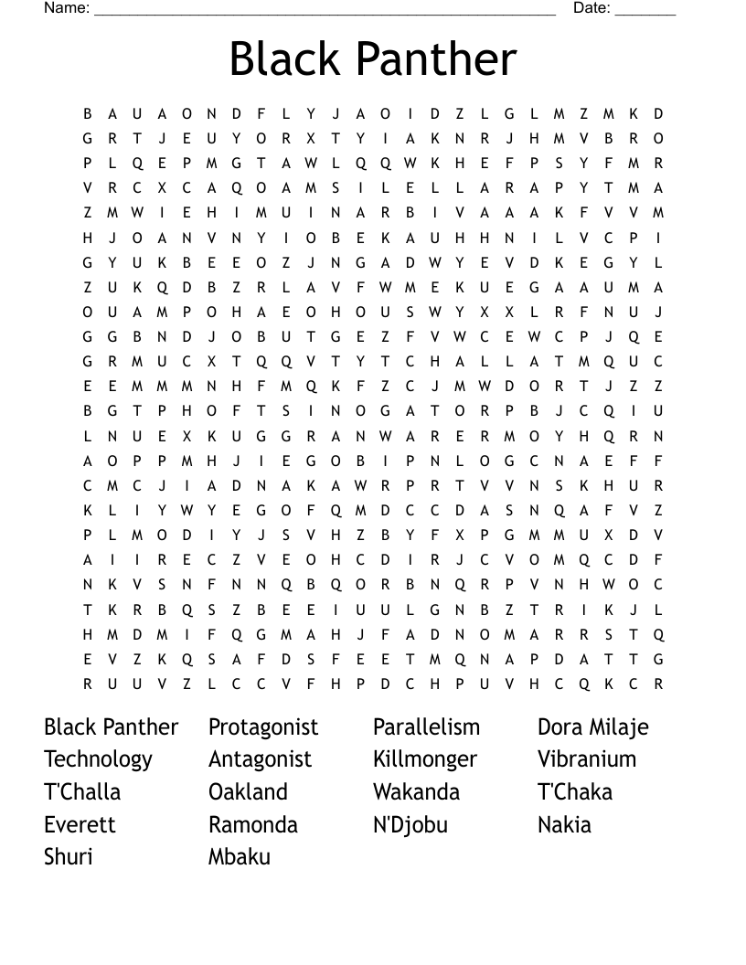 Black Panther  Word Search