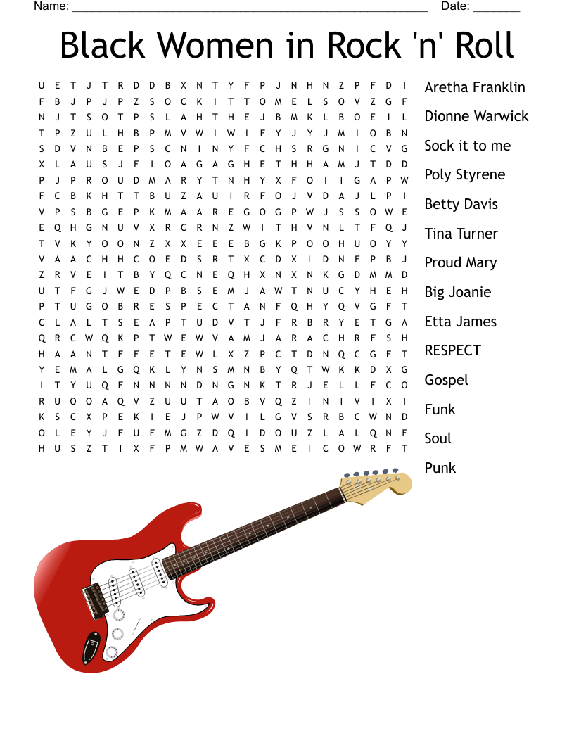 Black Women in Rock 'n' Roll Word Search
