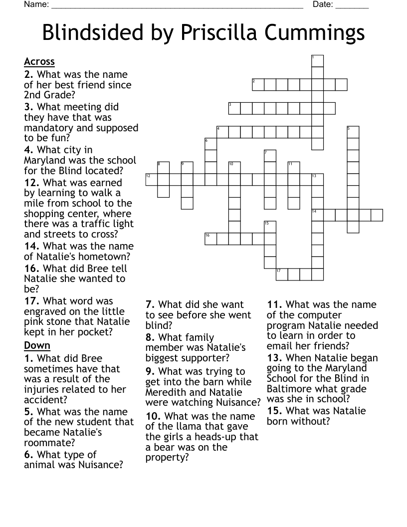Blindsided by Priscilla Cummings Crossword