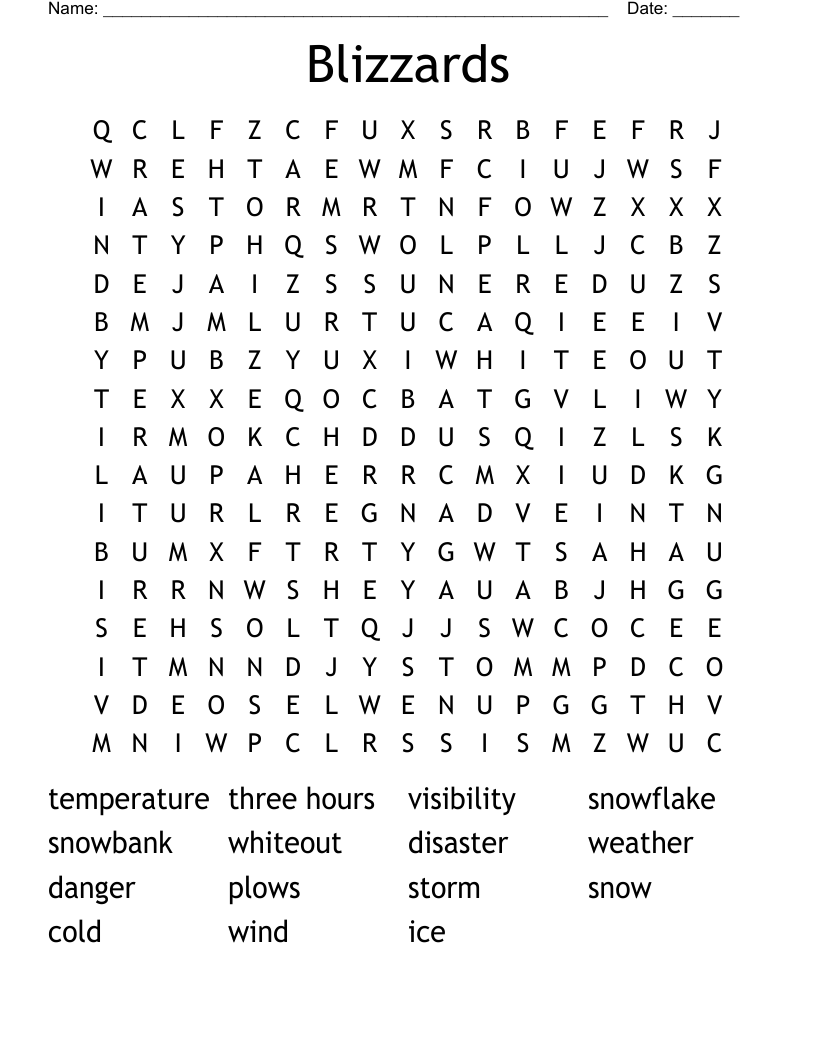Blizzards Word Search