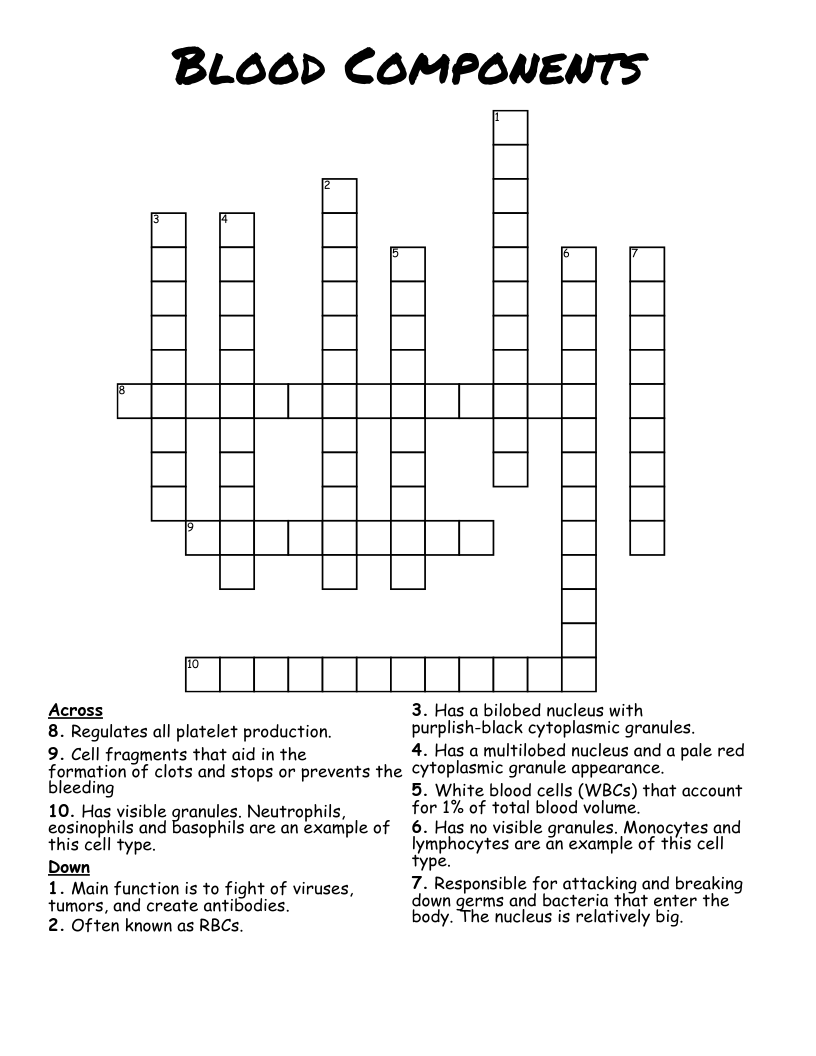 Blood Components  Crossword