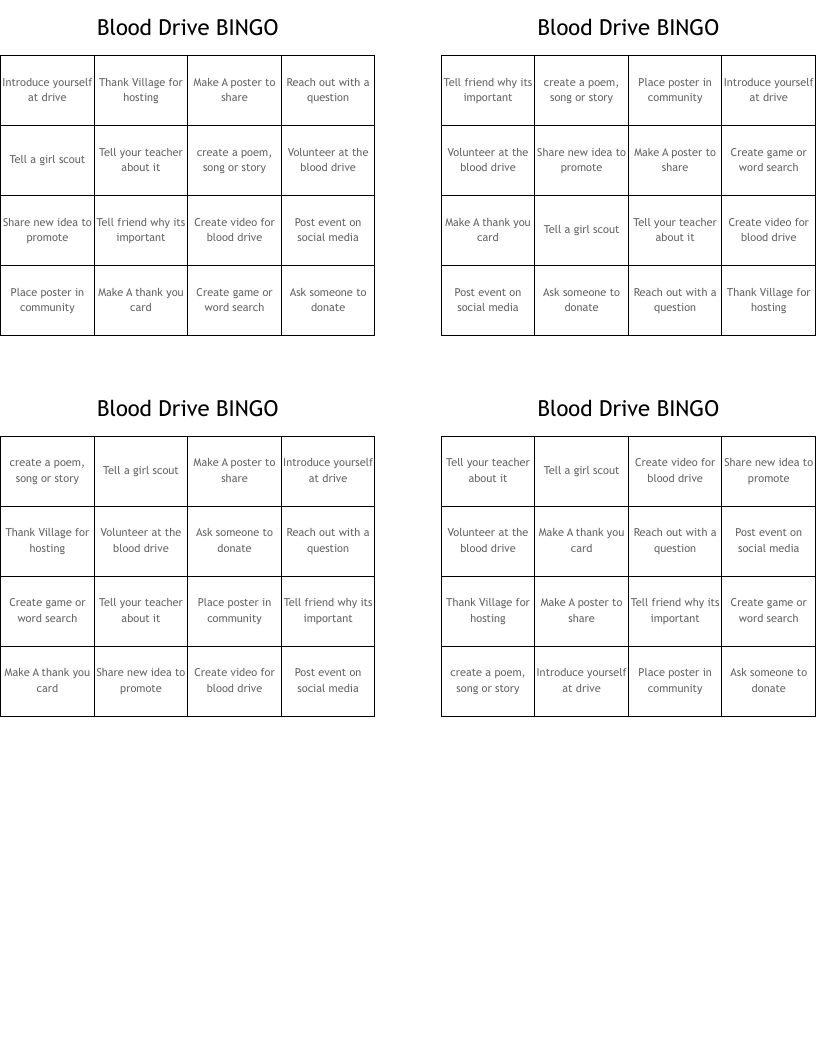 Blood Drive BINGO 
