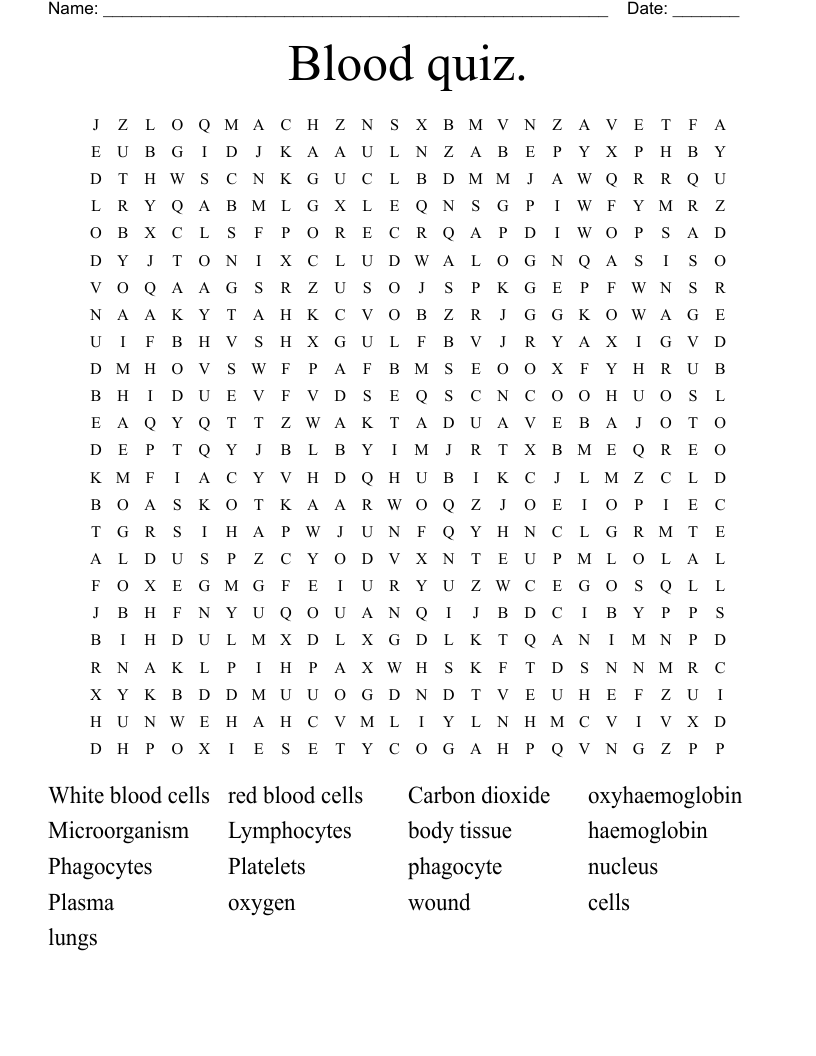Blood quiz. Word Search
