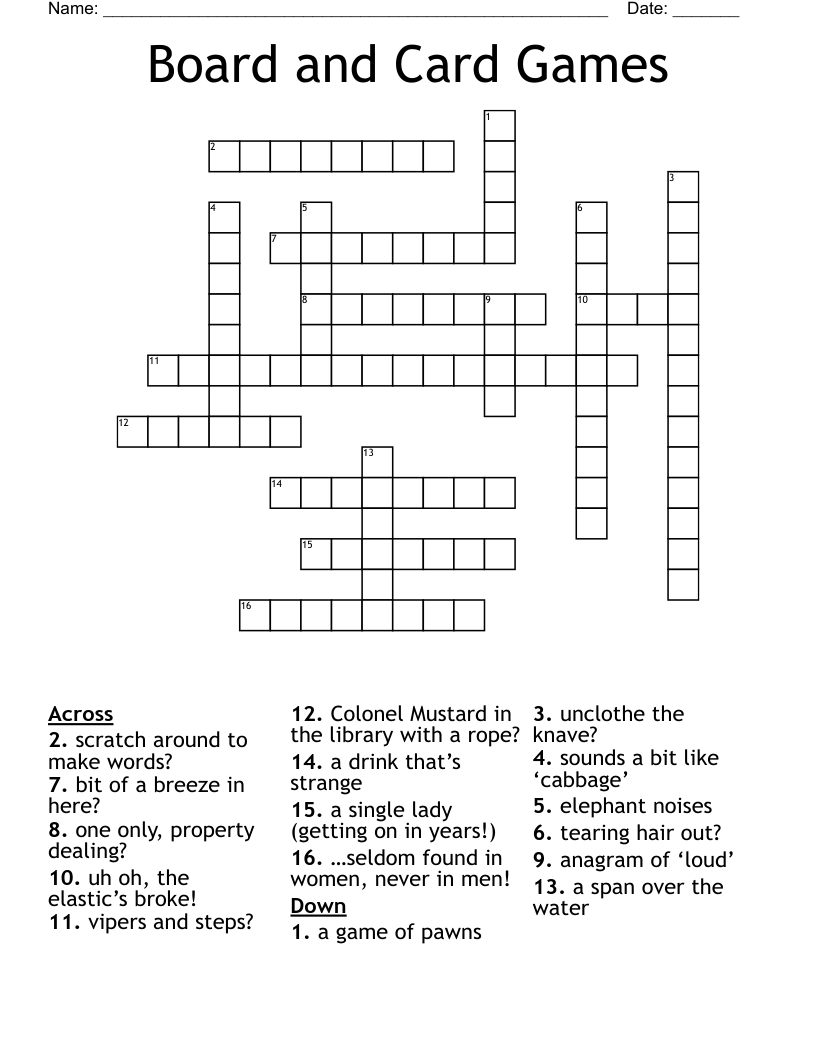 Board and Card Games Crossword