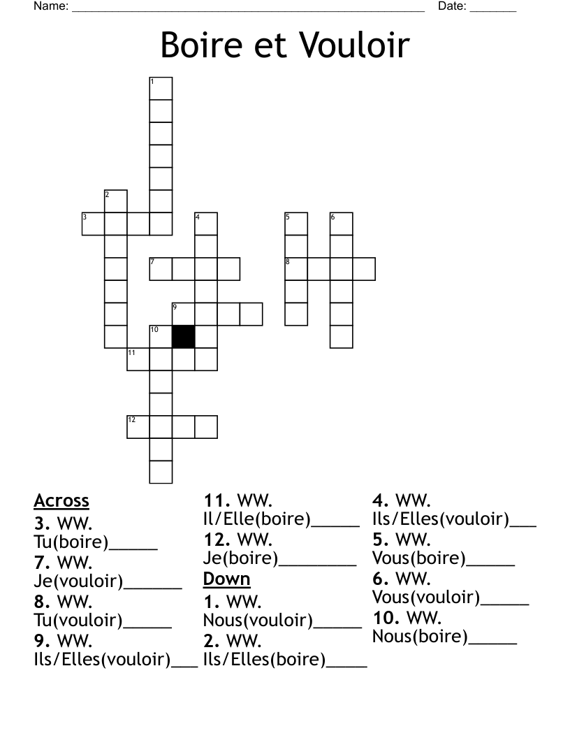 Boire et Vouloir Crossword