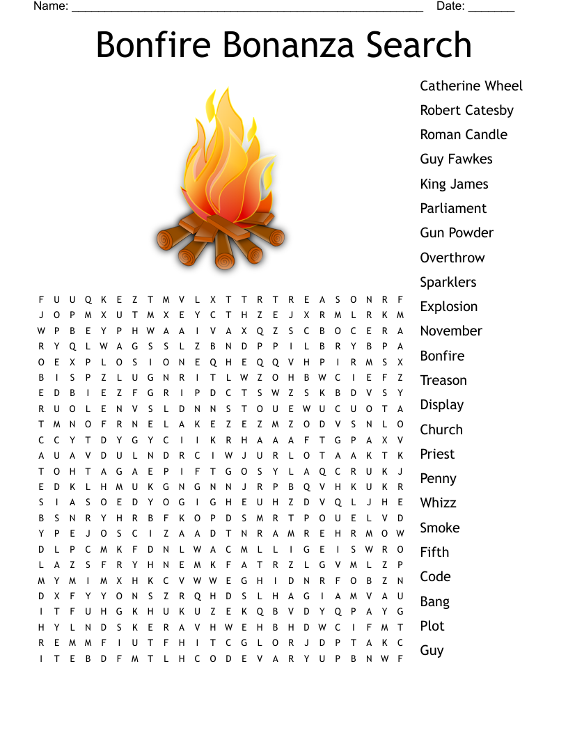 Bonfire Bonanza Search Word Search