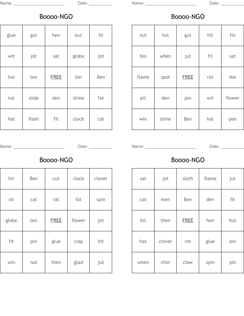 Boooo-NGO Bingo Cards