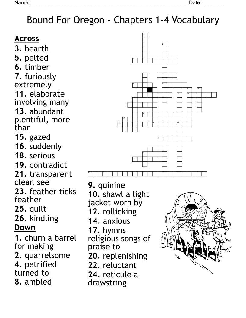 Bound For Oregon - Chapters 1-4 Vocabulary  Crossword