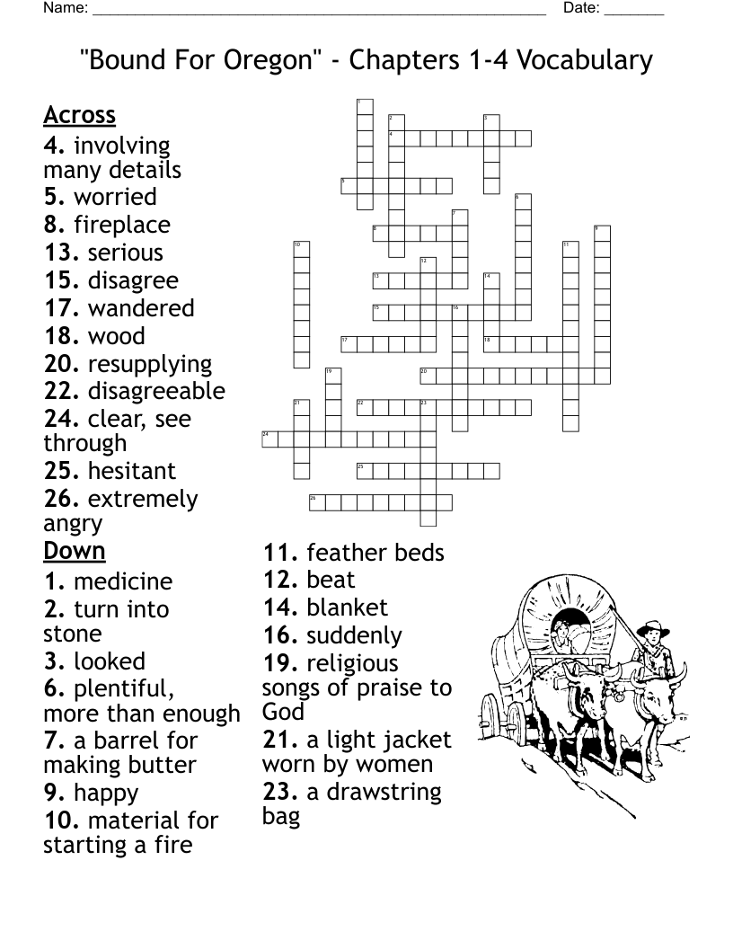 "Bound For Oregon" - Chapters 1-4 Vocabulary  Crossword