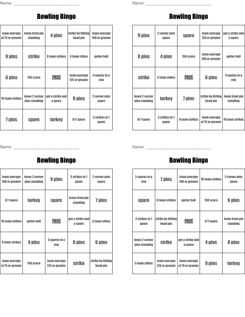  Bowling Bingo