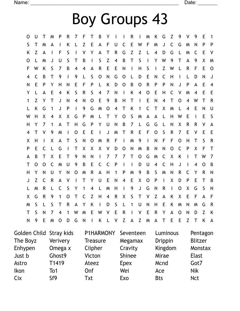 Boy Groups 43 Word Search