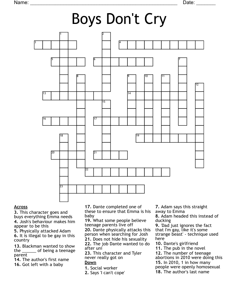 Boys Don't Cry Crossword
