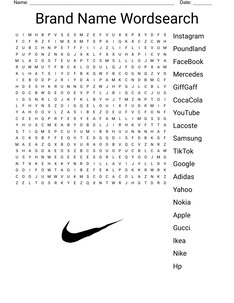 Brand Name Wordsearch