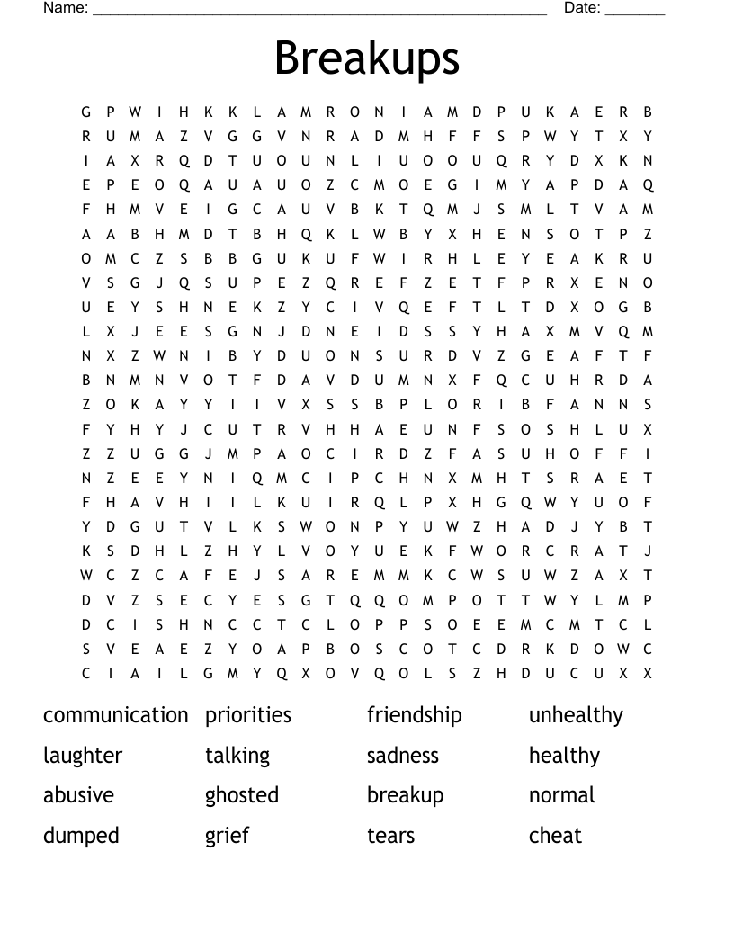Breakups Word Search