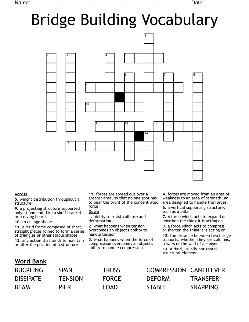 Bridge Building Vocabulary Crossword