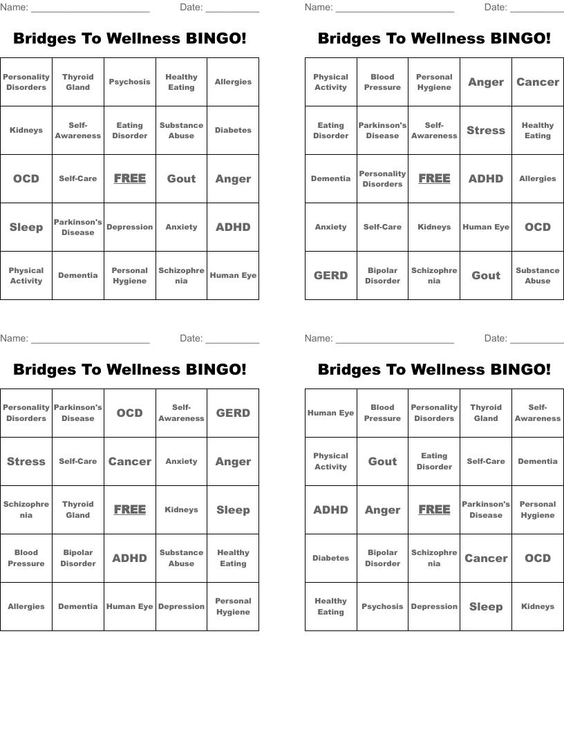 Bridges To Wellness BINGO!