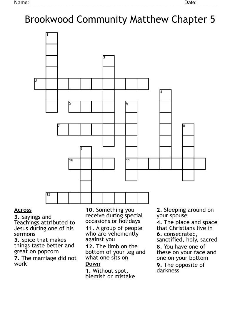 Brookwood Community Matthew Chapter 5 Crossword