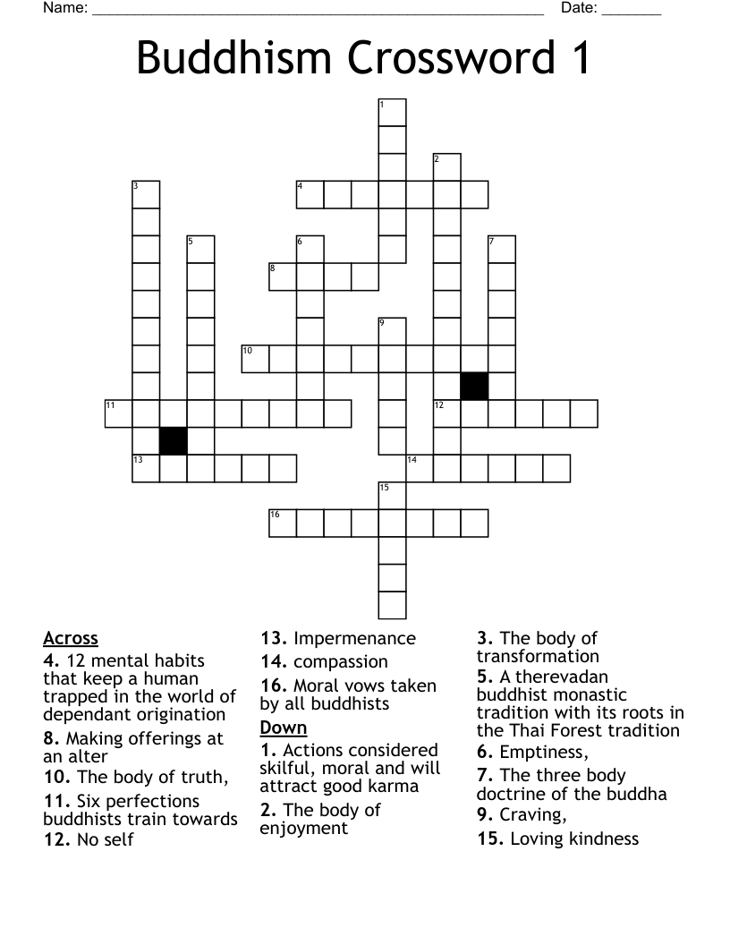 Buddhism Crossword 1